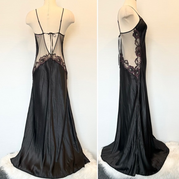 🌺SOLD🌺 Y2K Victoria’s Secret Silk Sheer Mesh Black Purple Maxi Gown Slip Dress - Picture 10 of 11